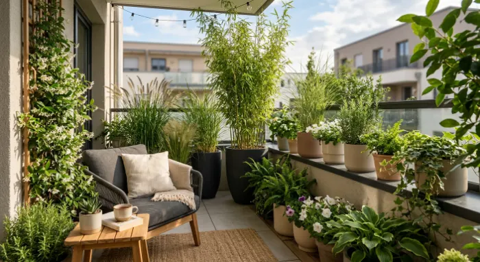Best plants for balcony privacy in a modern green balcony