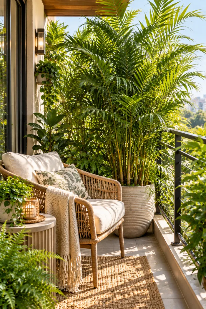 Bamboo palm creating a lush privacy screen on a balcony