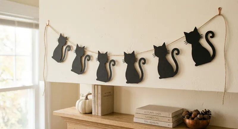 Black cat silhouette garland made from cardstock.