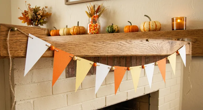 White, orange, and yellow paper flags inspired by candy corn.
