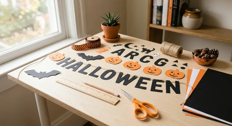 Black and orange cardstock shapes for a Halloween banner.