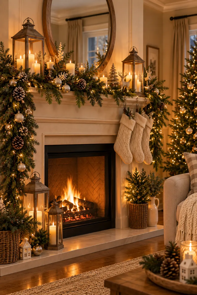 Warm Candle-Filled Fireplace