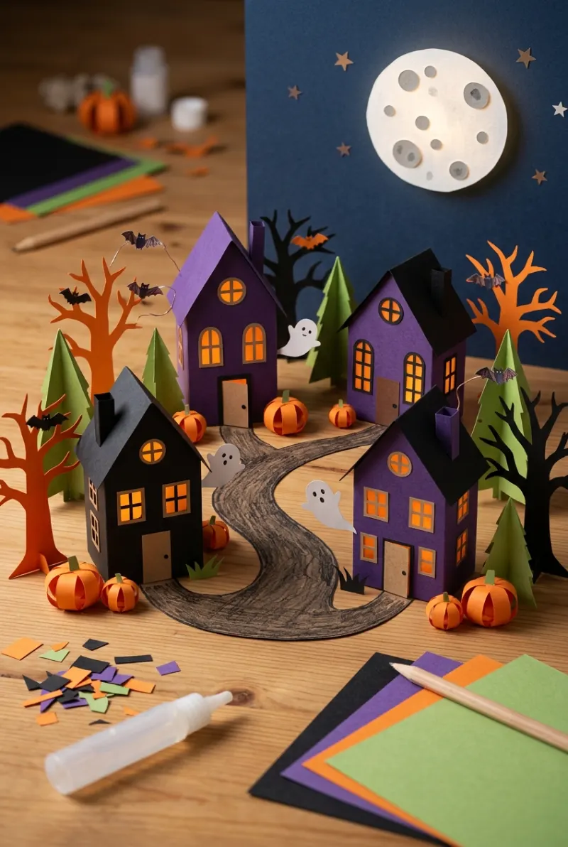 Halloween paper village