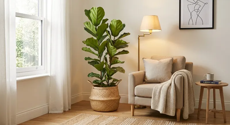 Small living room reading nook with an armchair and floor lamp.