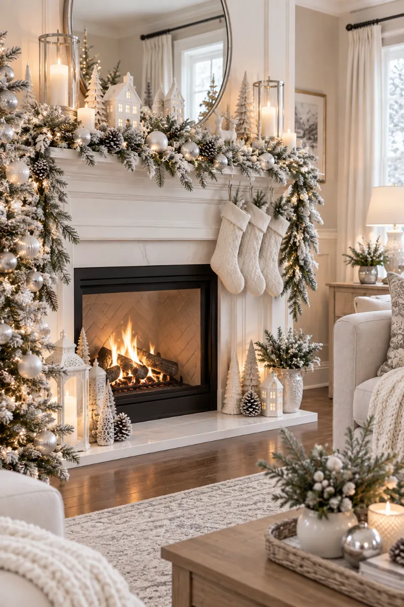 Soft White Winter Fireplace