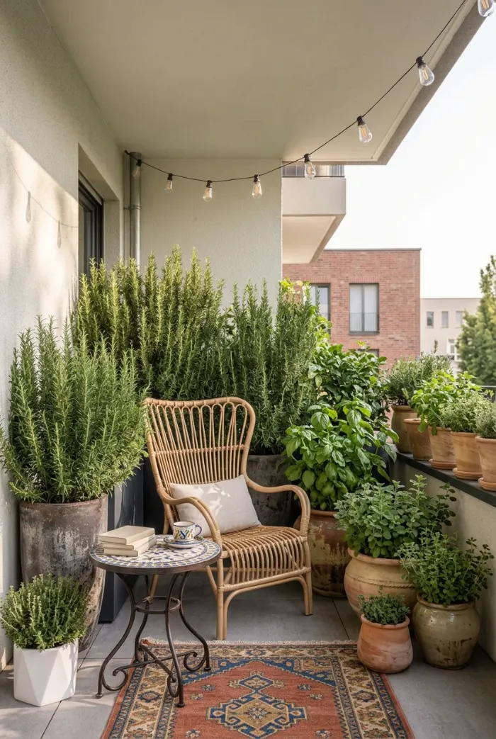 Upright rosemary plants used for balcony privacy